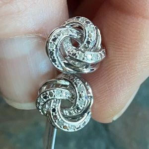 Diamond and sterling silver knot earrings